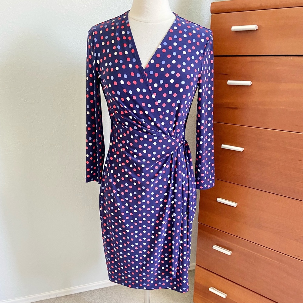 Anne Klein Faux Wrap Dress Polka Dots